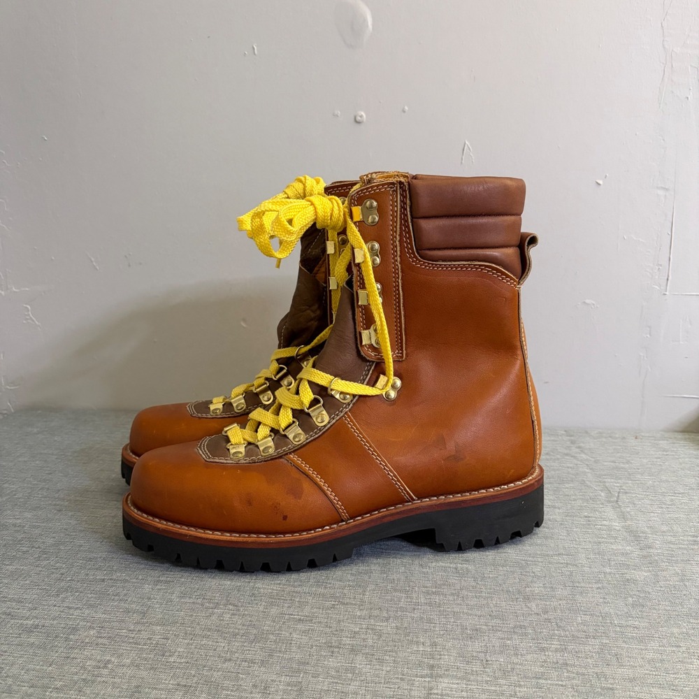 Montblanc Hiking Boots Mens 10D Tan Leather Vintage 86088-670 Lug Sole Rugged